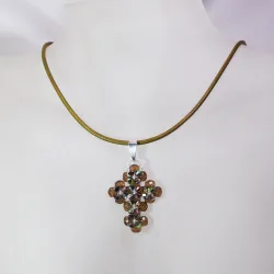 Pendant 45cm - Ciara-Olive Leather - Pendant 45cm - Laiton argenté